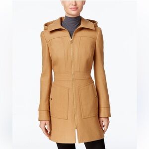 Michael kors hooded wool blend coat tan